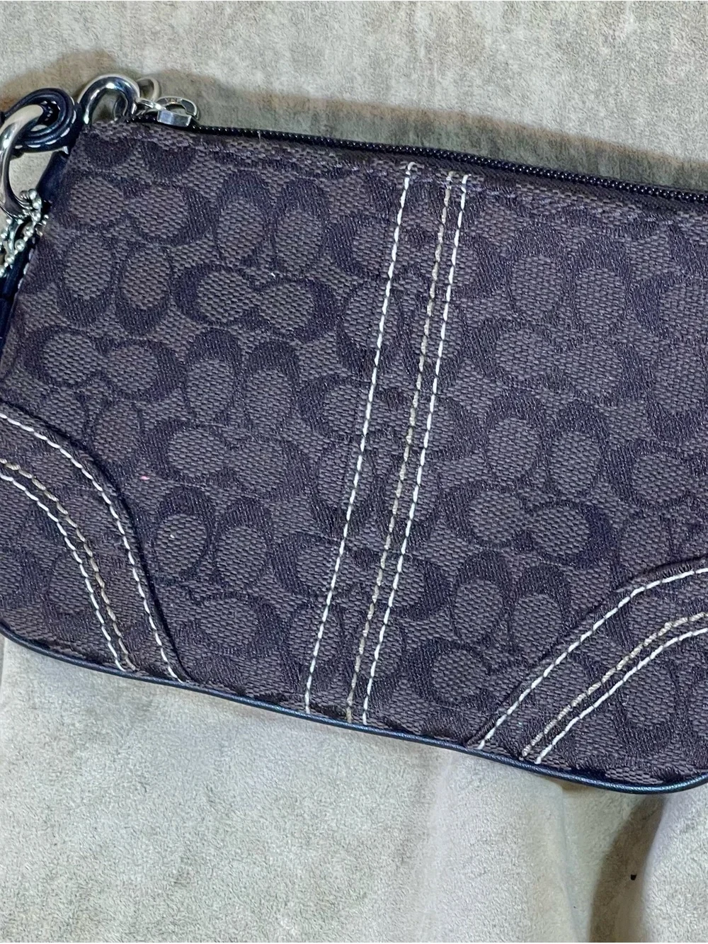 Coach Brown Signature Canvas Wristlet with Contrast Stitching